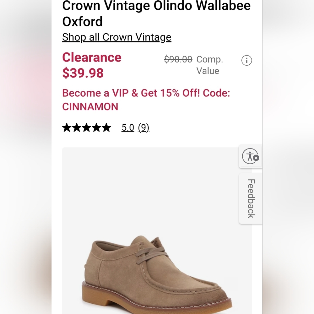 NWB,Crown Vintage(low cut walabees) shoes, size 9M, Truffle cow suede. See pics.